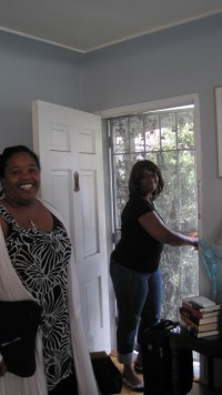 Farai arrives to a writing group meeting.  That's Nichelle in the background.  Hey, Farai!  Hey, Nichelle!